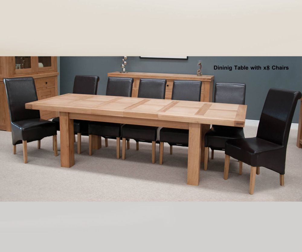 Homestyle GB Bordeaux Oak Twin Panel Dining Set - 220cm-320cm Grand Rectangular Extending with 8 Richmond Black Chairs