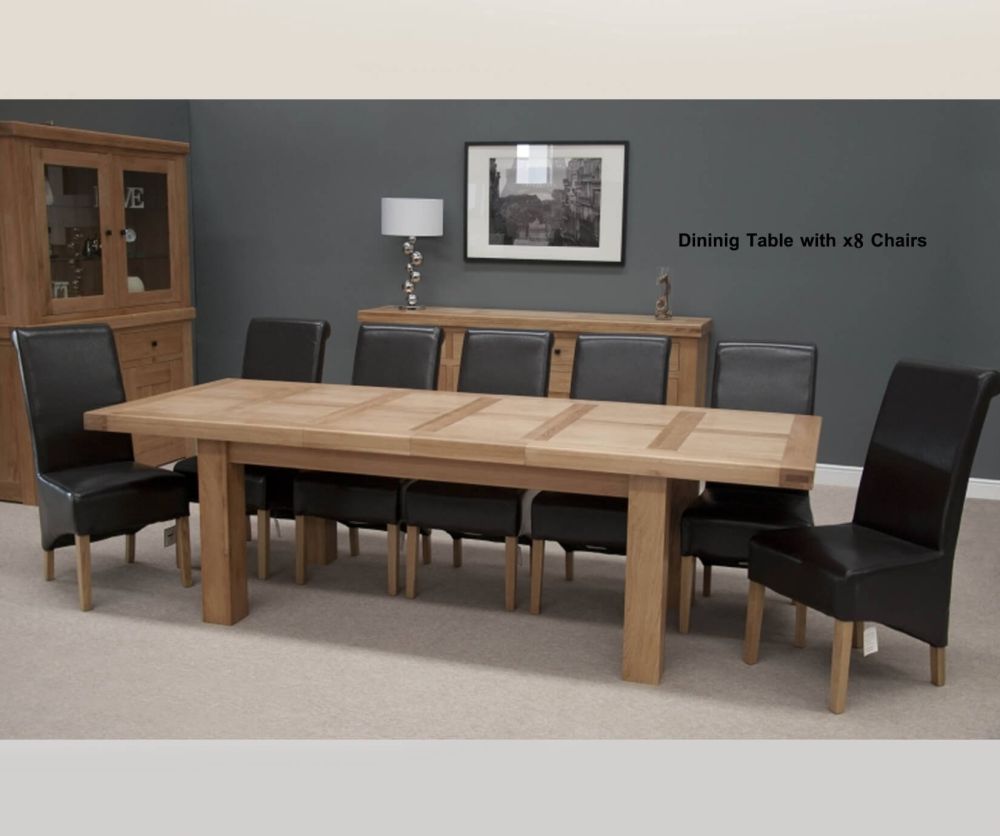 Homestyle GB Bordeaux Oak Twin Panel Dining Set - 220cm-320cm Grand Rectangular Extending with 8 Richmond Black Chairs