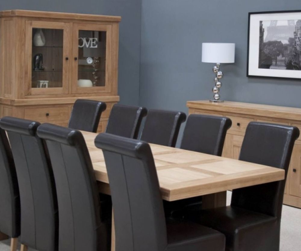 Homestyle GB Bordeaux Oak Twin Panel Dining Set - 220cm-320cm Grand Rectangular Extending with 8 Richmond Black Chairs