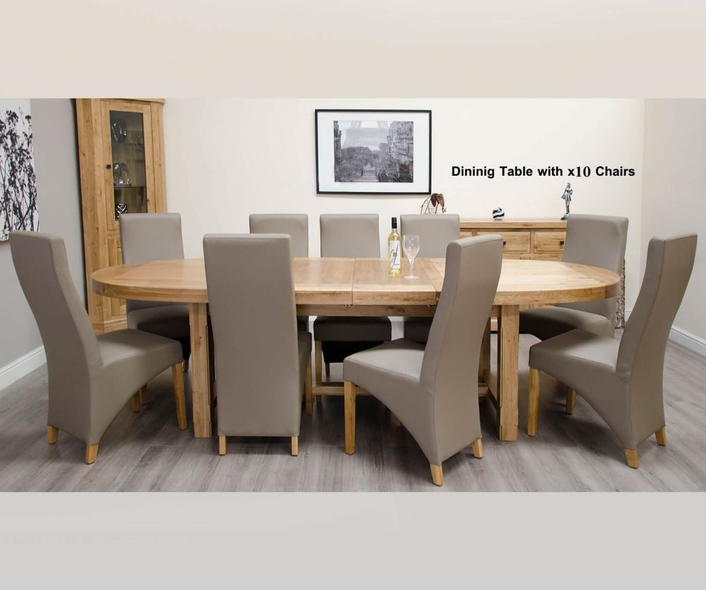 Homestyle GB Deluxe Oak Oval Super Extending Dining Set with 10 Wave Bonded Mushroom Chairs - 167cm-247cm