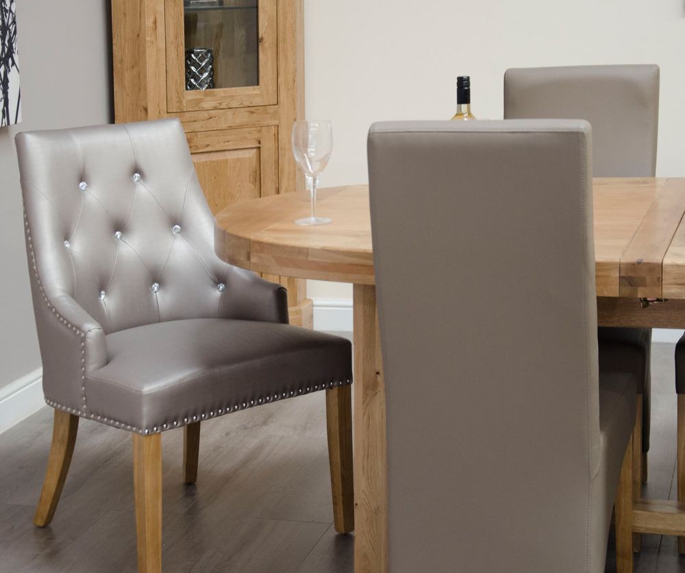 Homestyle GB Deluxe Oak Super Oval Extending Dining Set with 8 Marjukka Stone Chairs - 210cm-290cm
