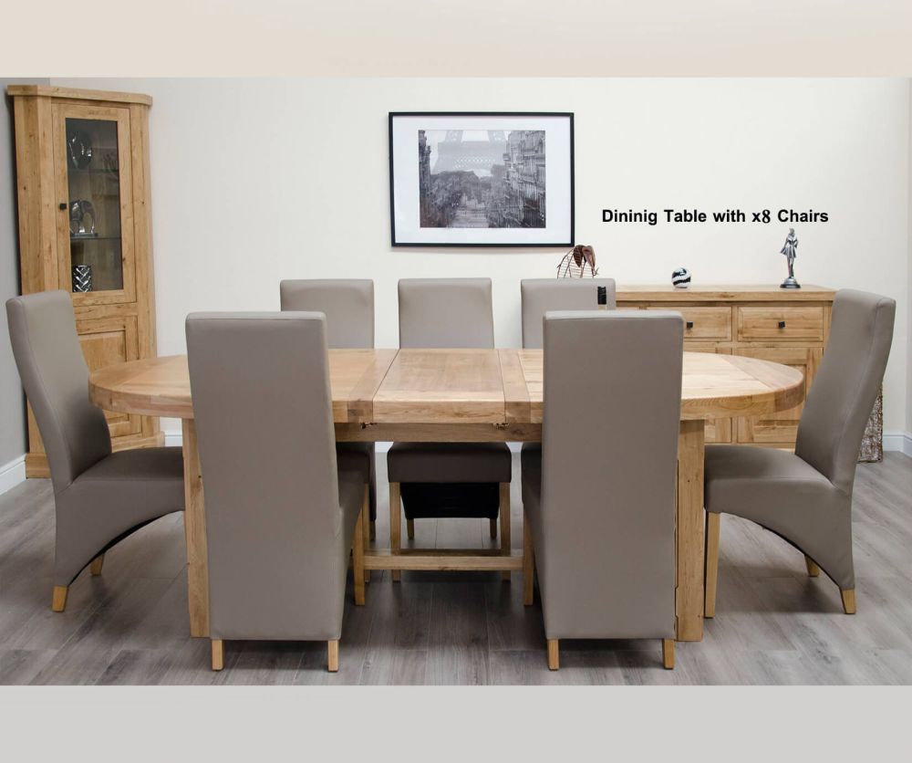Homestyle GB Deluxe Oak Super Oval Extending Dining Set with 8 Wave Mushroom Chairs - 210cm-290cm