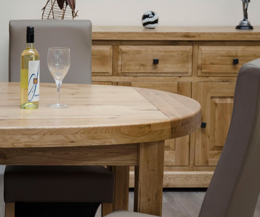 Homestyle GB Deluxe Oak Super Oval Extending Dining Set with 8 Wave Mushroom Chairs - 210cm-290cm