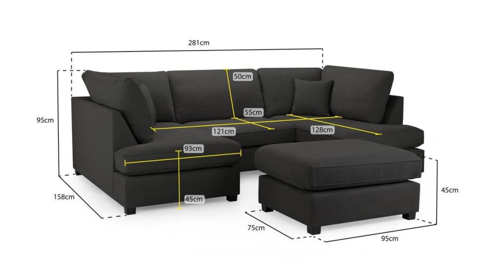 Sonder Black Fabric U Shape Corner Sofa