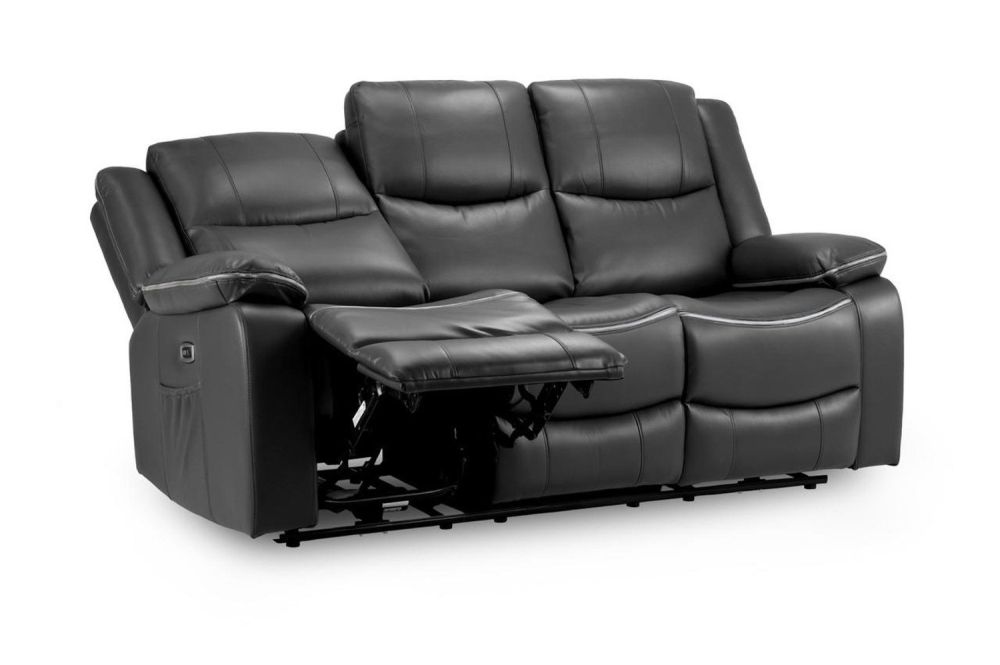 Harald Black Leather Electric Recliner 3 Seater Sofa