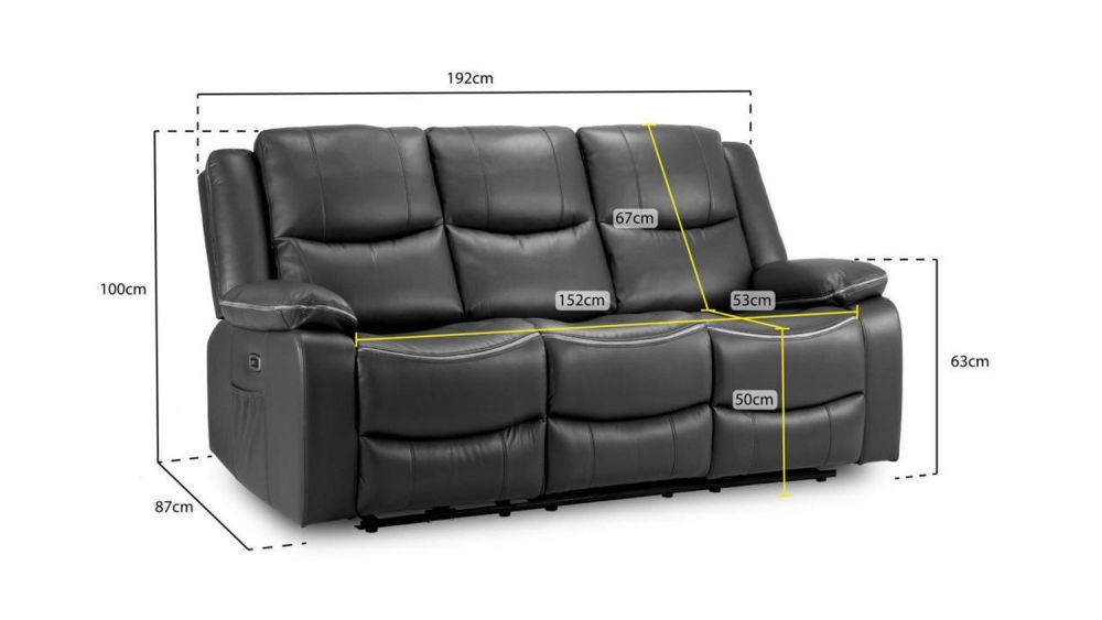 Harald Black Leather Electric Recliner 3 Seater Sofa