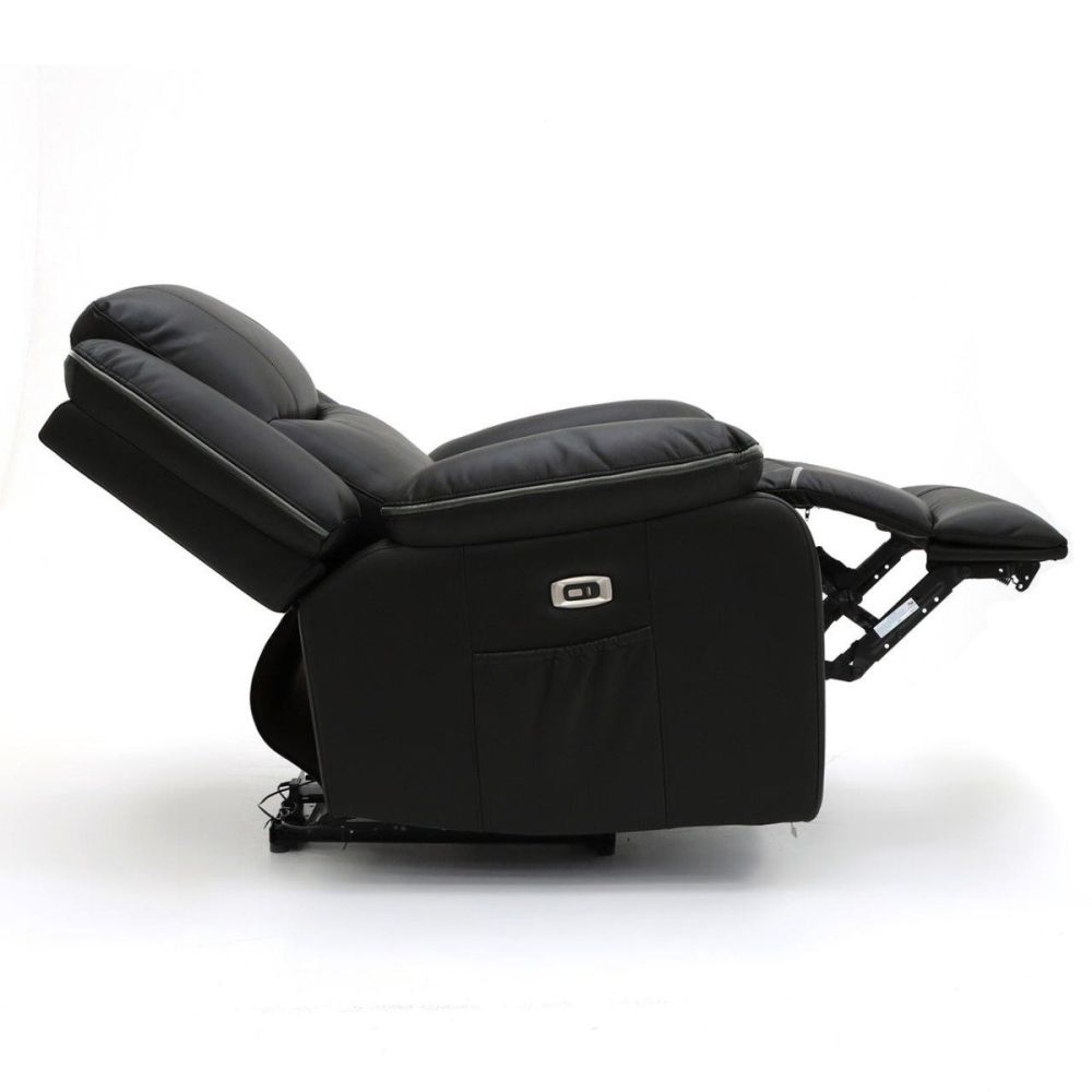 Harald Black Leather Electric Recliner 3 Seater Sofa