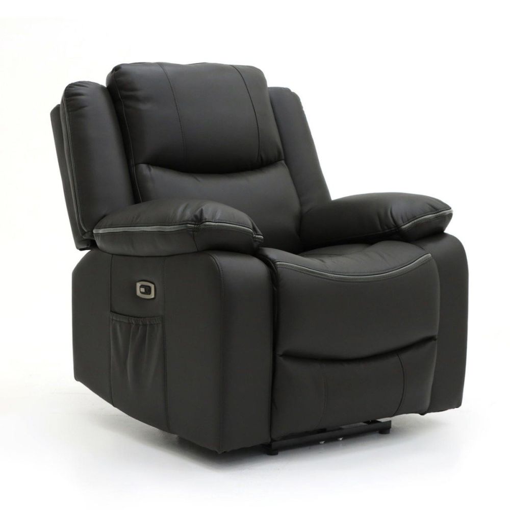 Vortex Black Leather Electric Recliner Armchair