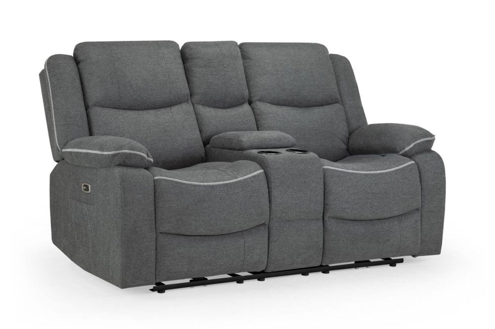 Vortex Grey Fabric Electric Recliner 2 Seater Sofa