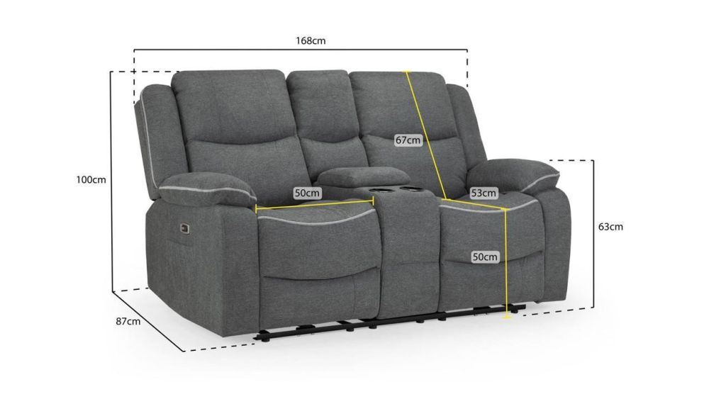 Vortex Grey Fabric Electric Recliner 2 Seater Sofa