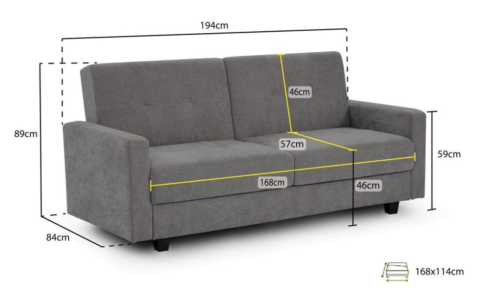 Caldo Dark Grey Fabric 3 Seater Sofa Bed