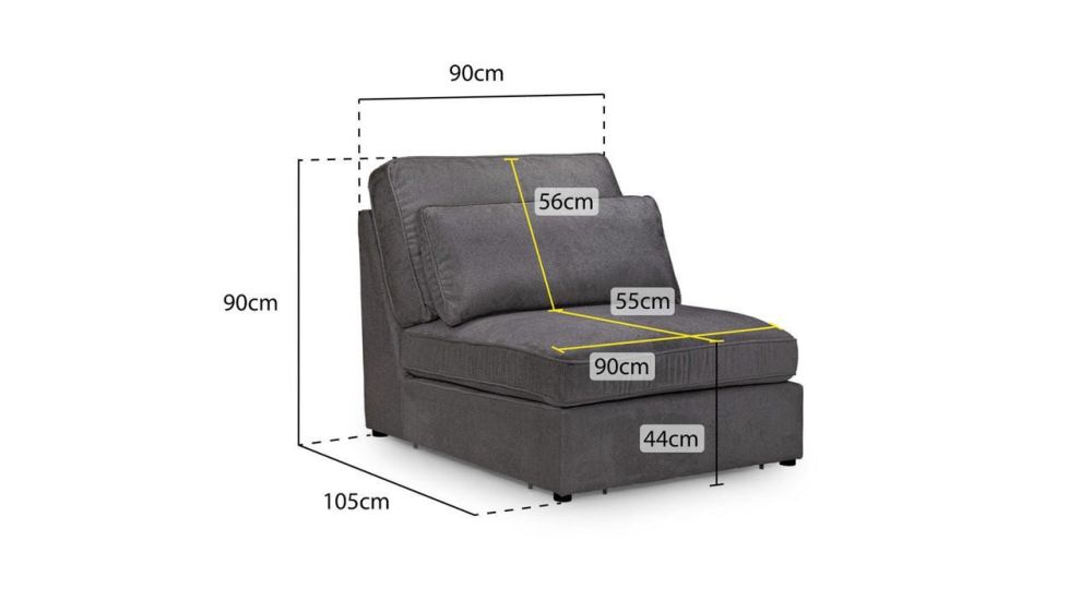 Landos Grey Fabric Modular Armless Piece