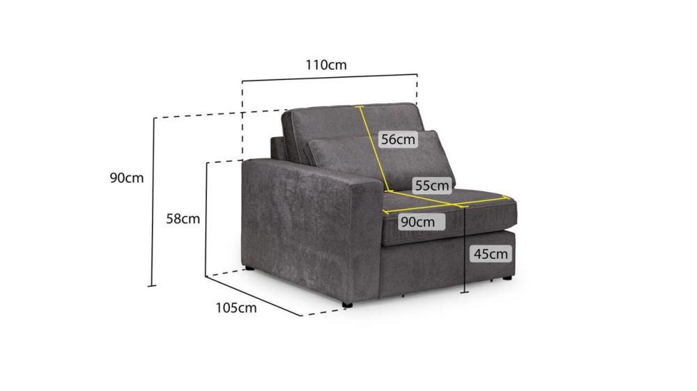 Landos Grey Fabric Modular Left Hand Arm Piece