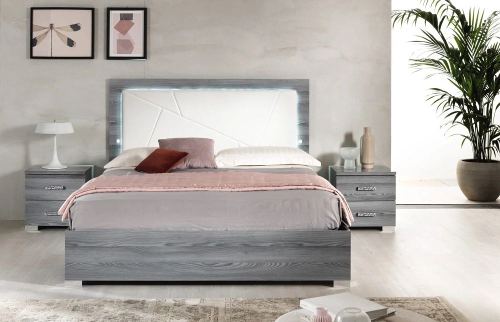 Ben Company Nicole Grey Finish Italian Bedroom Set with 6 Door Wardrobe