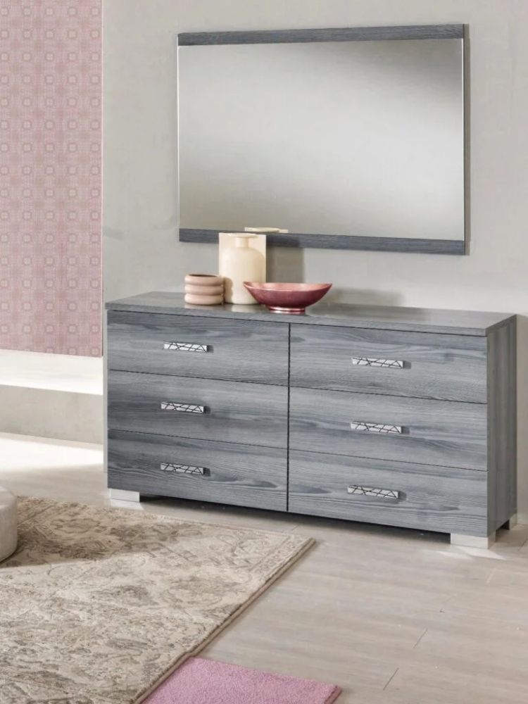 Ben Company Nicole Grey Finish Italian Bedroom Set with 6 Door Wardrobe