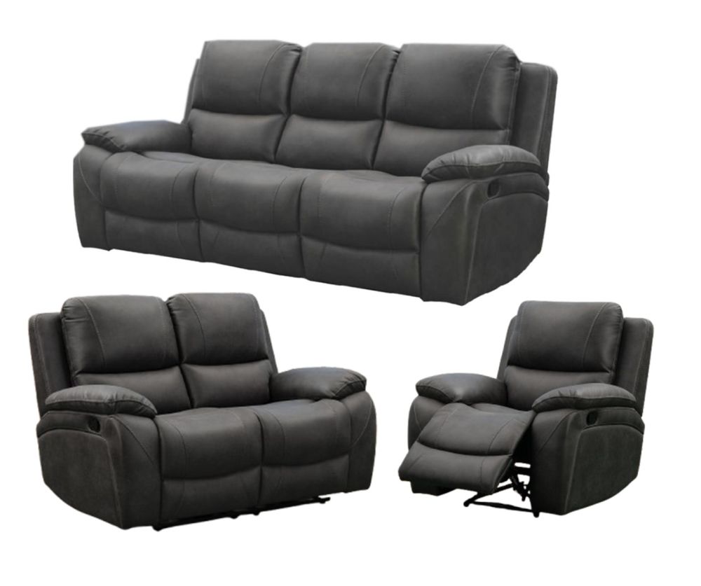 Isobella Charcoal Fabric Recliner 3+2+1 Sofa Set