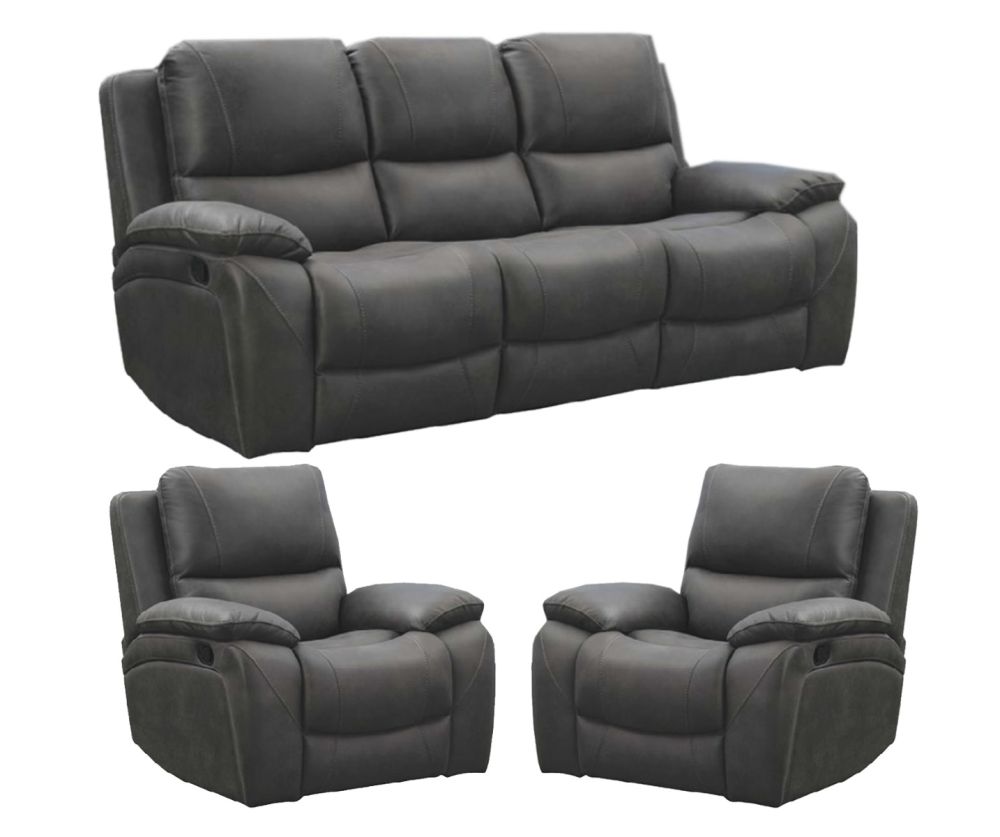 Isobella Charcoal Fabric Recliner 3+1+1 Sofa Set
