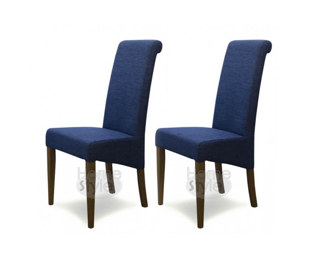 Homestyle GB Italia Denim Blue Fabric Dining Chair in Pair