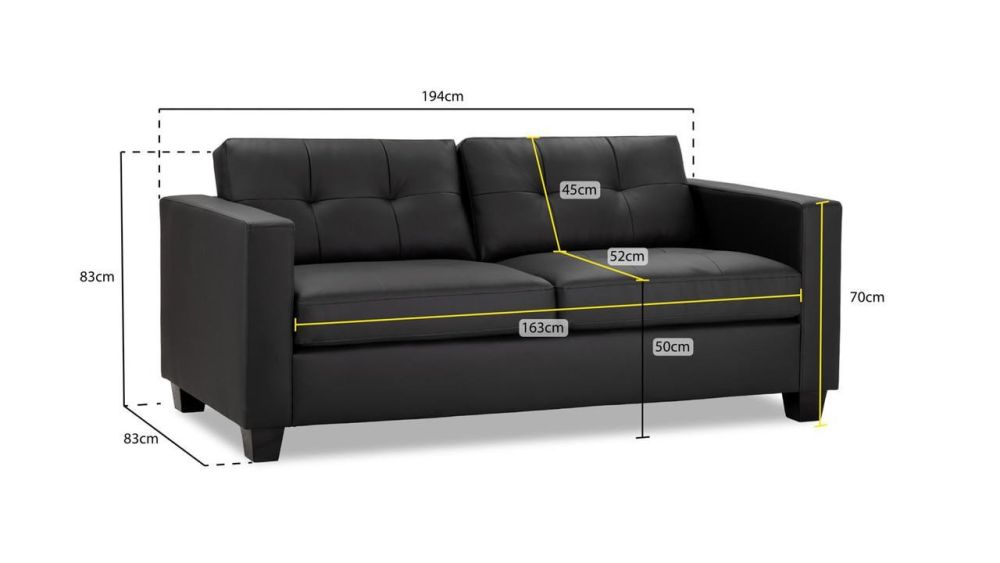 Aylin Black Leather 3 Seater Sofa