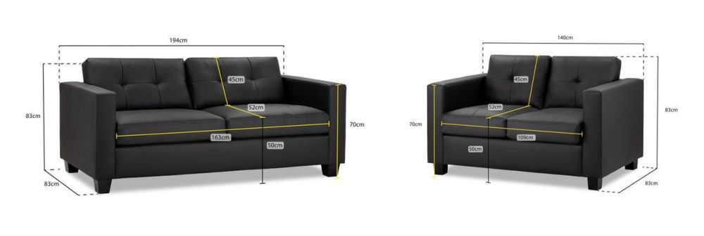 Aylin Black Leather 3+2 Sofa Set 