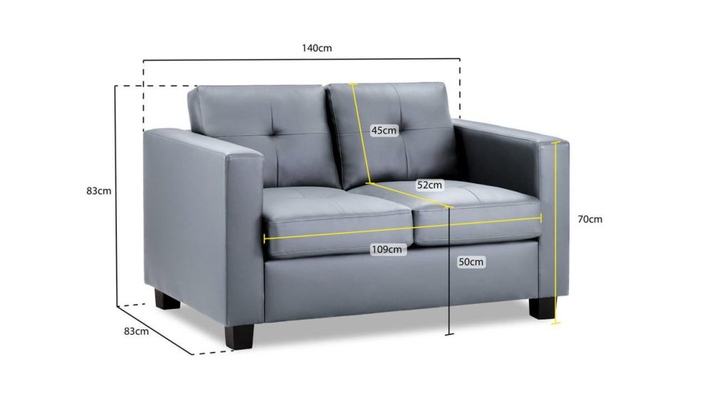 Aylin Grey Leather 2 Seater Sofa