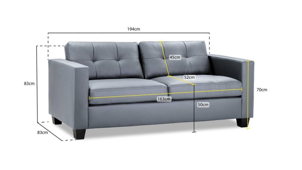 Aylin Grey Leather 3 Seater Sofa