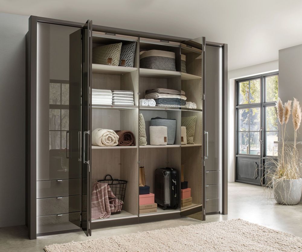 Wiemann Kansas 4 Door Wardrobe with Havana Glass Front - W 200cm