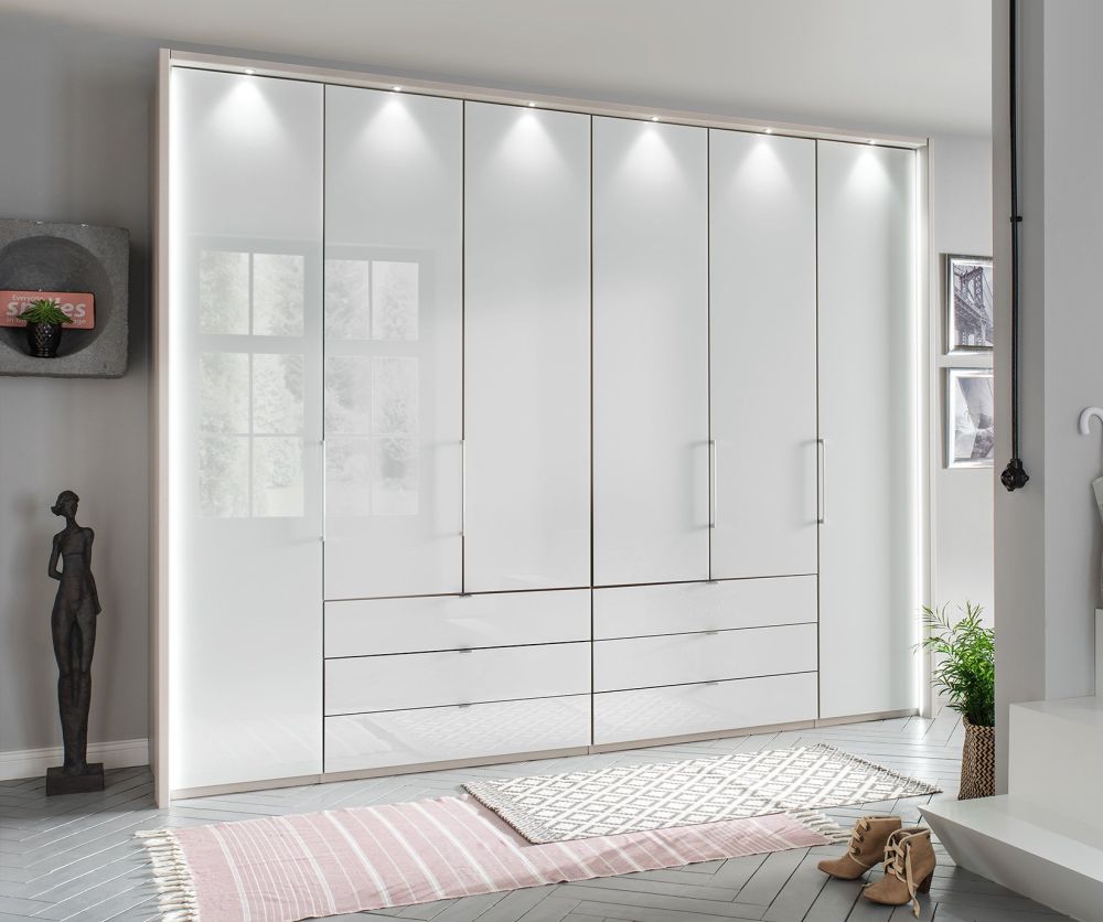 Wiemann Kansas 4 Door 6 Drawer Wardrobe with White Glass Front - W 150cm