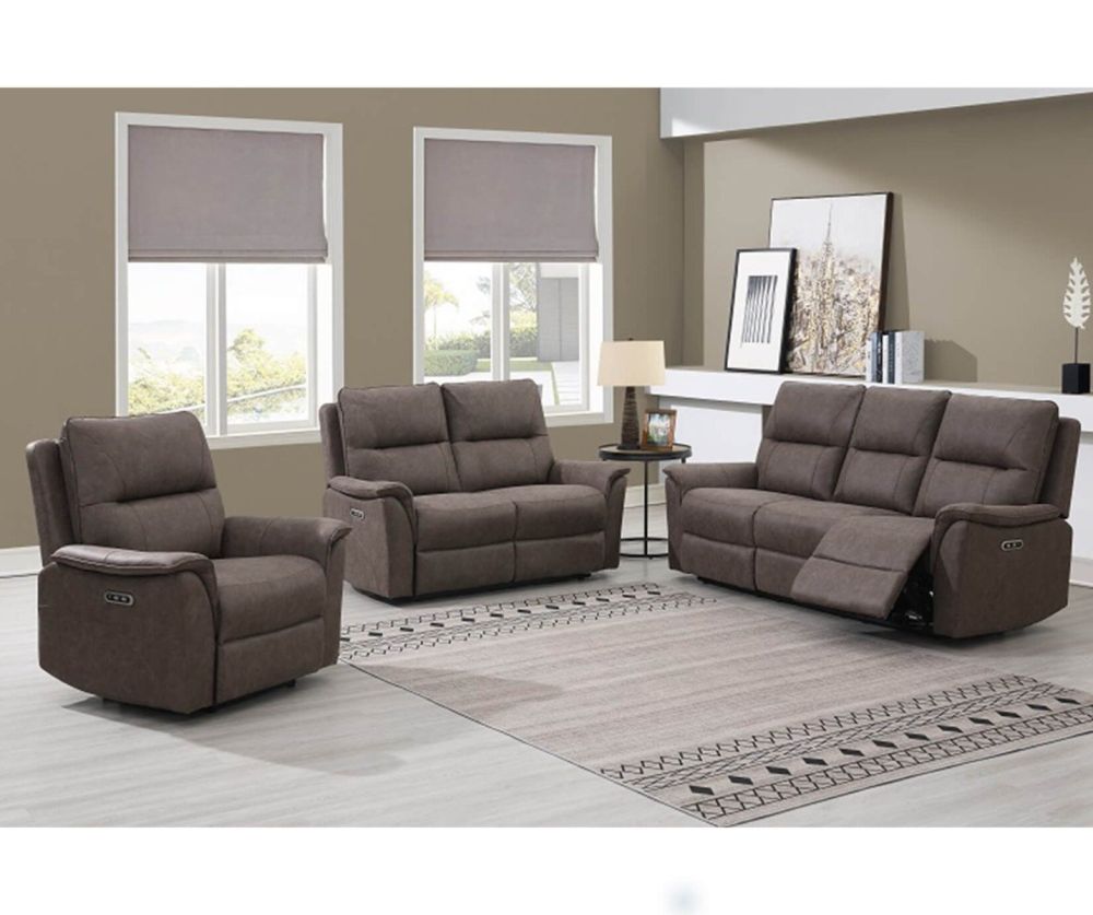 Furniture Link Kansas Truffle Fabric Power Recliner 3+2+1 Sofa Set