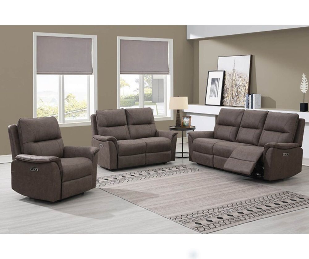 Furniture Link Kansas Truffle Fabric Power Recliner 3 Seater Sofa