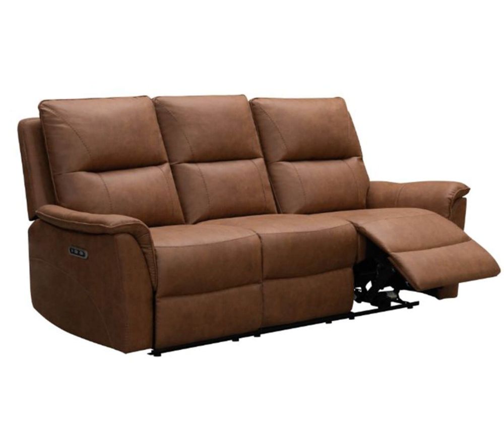 Furniture Link Kansas Tan Fabric Power Recliner 3 Seater Sofa