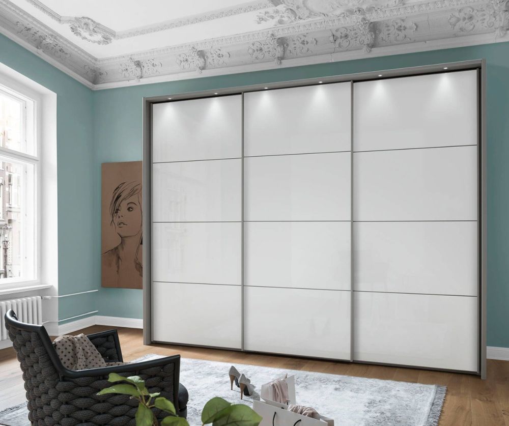 Wiemann Vip Kos White Glass 3 Door Sliding Wardrobe
