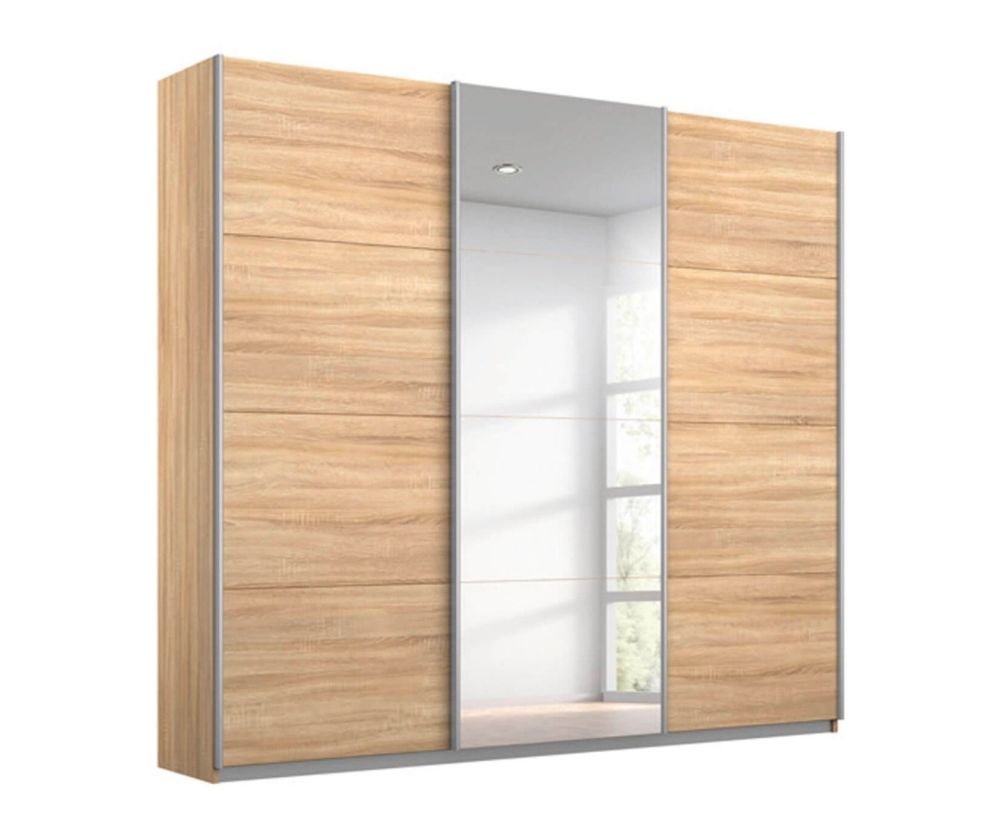 Rauch Kulmbach 3 Sliding Door 1 Mirror Wardrobe with Carcase Colour Handle Strips(W271cm)