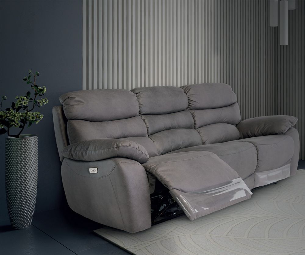 World Furniture Layla Ash Chanel Fabric Electric Recliner 3 Seater Sofa 