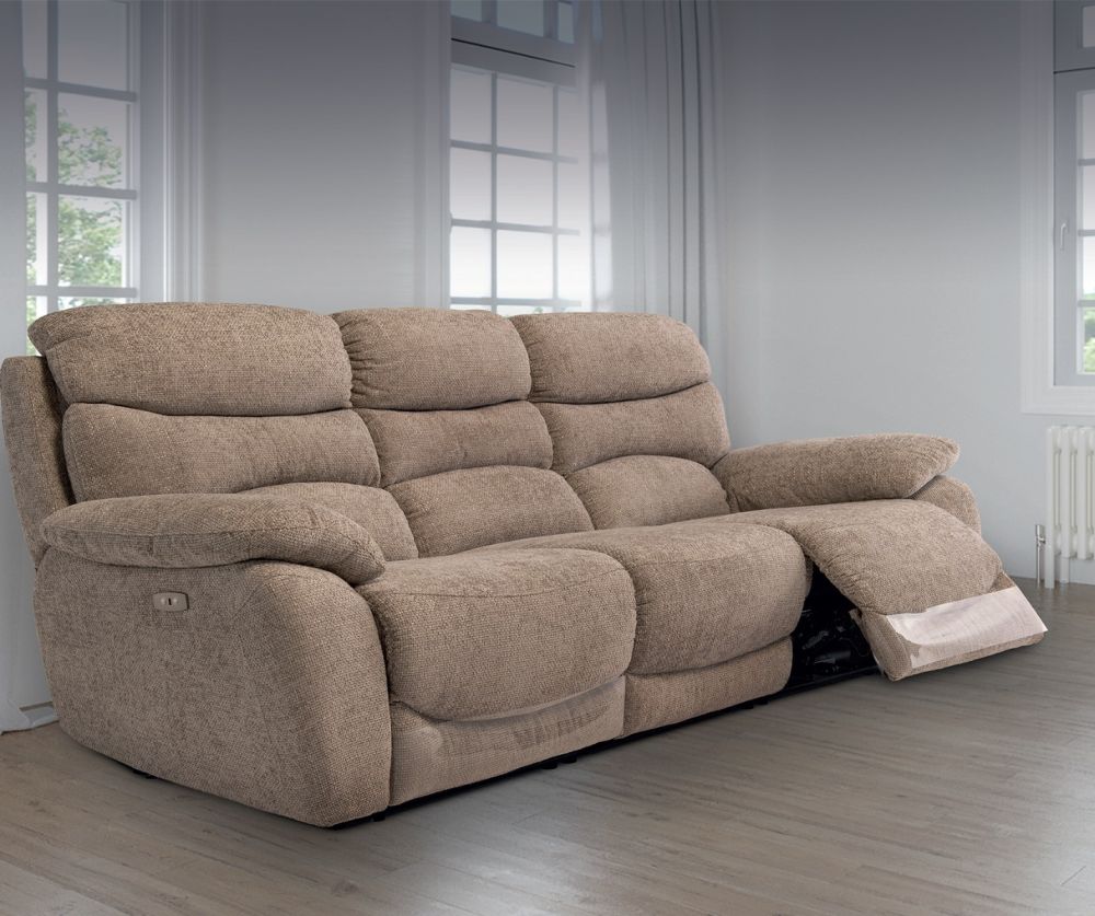 World Furniture Layla Sand Chanel Fabric Electric Recliner 3 Seater Sofa