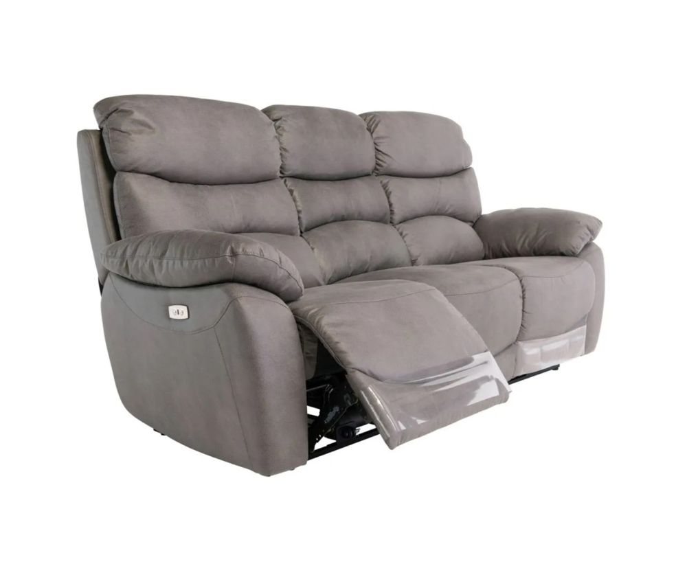 World Furniture Layla Grey Soft-touch Fabric Electric Recliner 3 Seater Sofa
