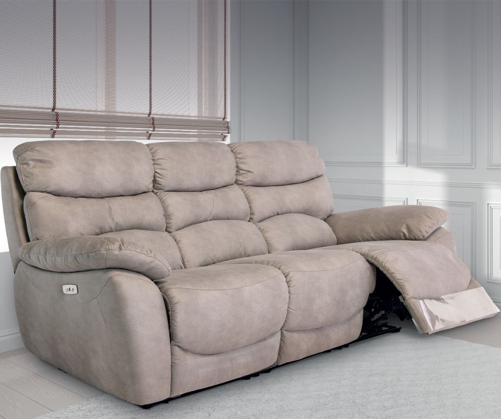 World Furniture Layla Natural Soft-touch Fabric Electric Recliner 3 Seater Sofa