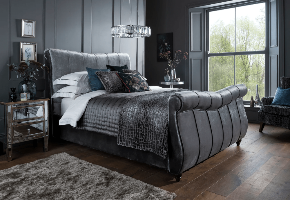 Flintshire Furniture Leona Titanium Fabric Sleigh Bed Frame