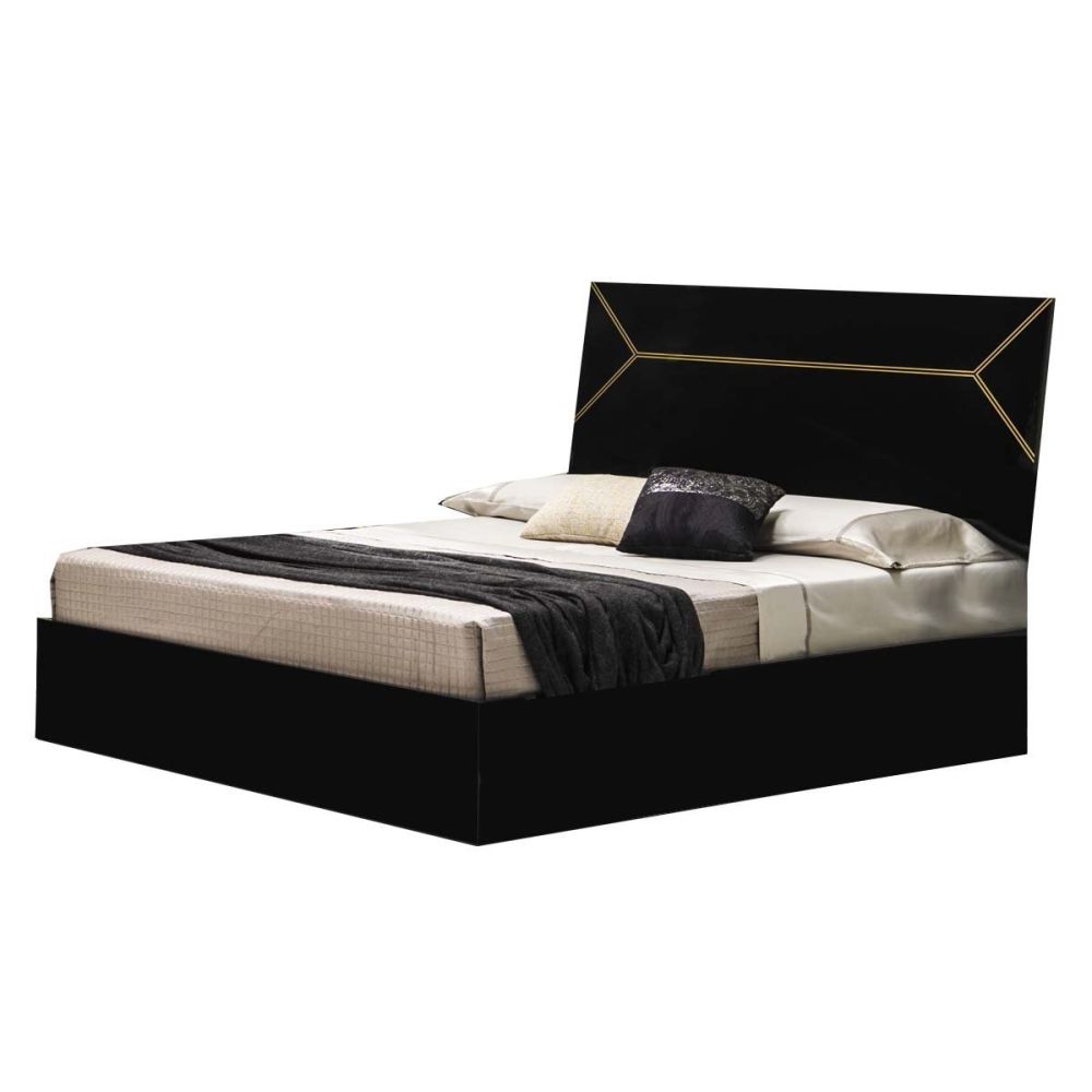 Ben Company Elegance Black and Gold Finish Italian Bed Group Set with 4 Door Wardrobe