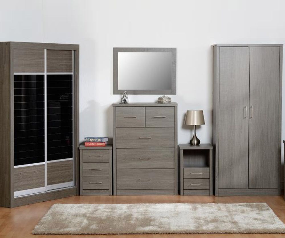 Seconique Lisbon Black Wood Grain 2 Door Sliding Wardrobe