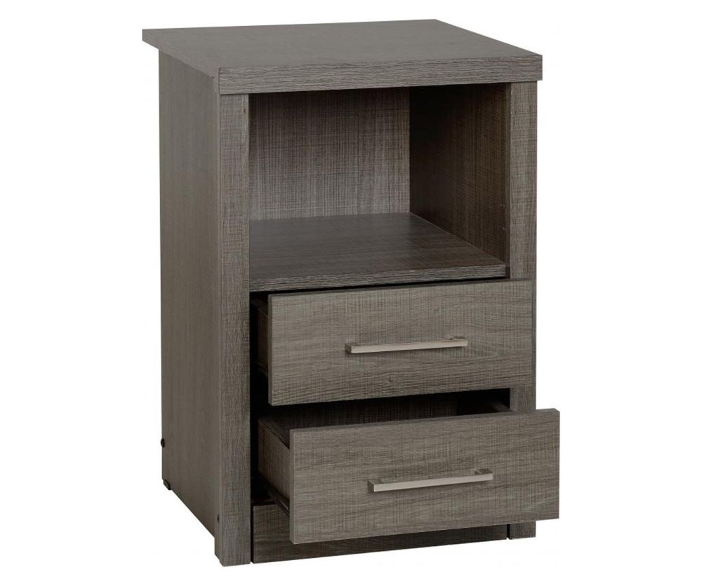 Seconique Lisbon Black Wood Grain 2 Drawer Bedside