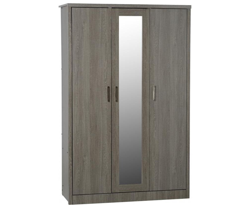 Seconique Lisbon Black Wood Grain 3 Door Wardrobe