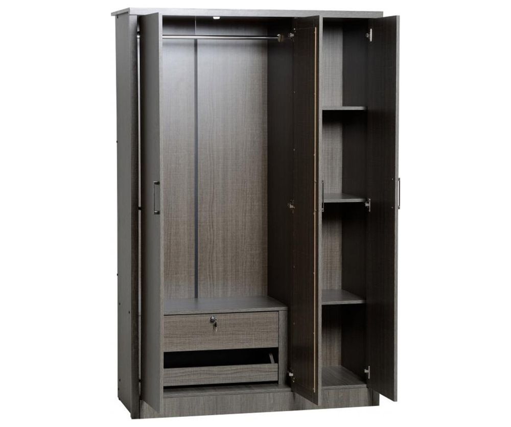 Seconique Lisbon Black Wood Grain 3 Door Wardrobe