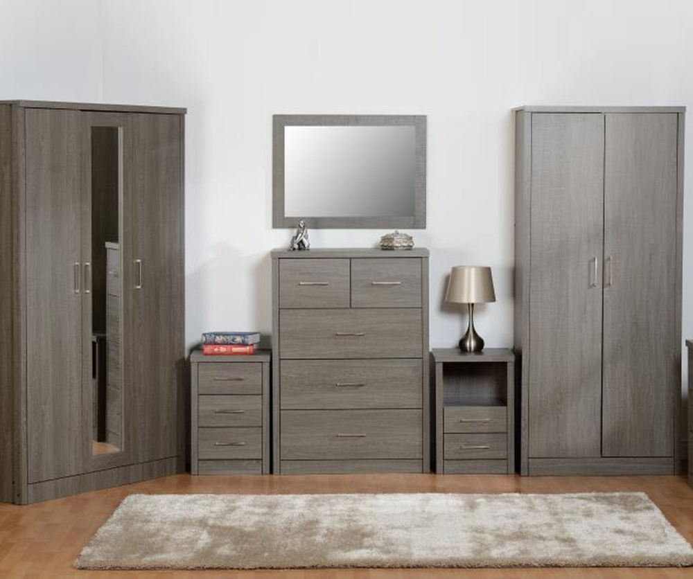Seconique Lisbon Black Wood Grain 3 Door Wardrobe