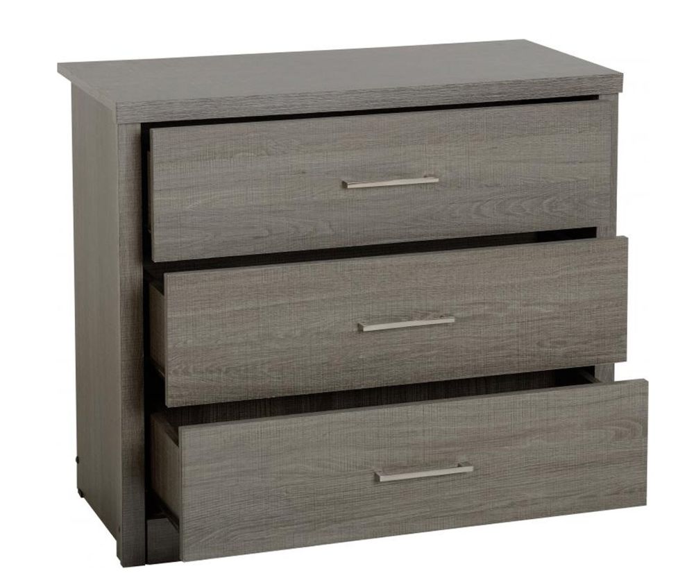 Seconique Lisbon Black Wood Grain 3 Drawer Chest