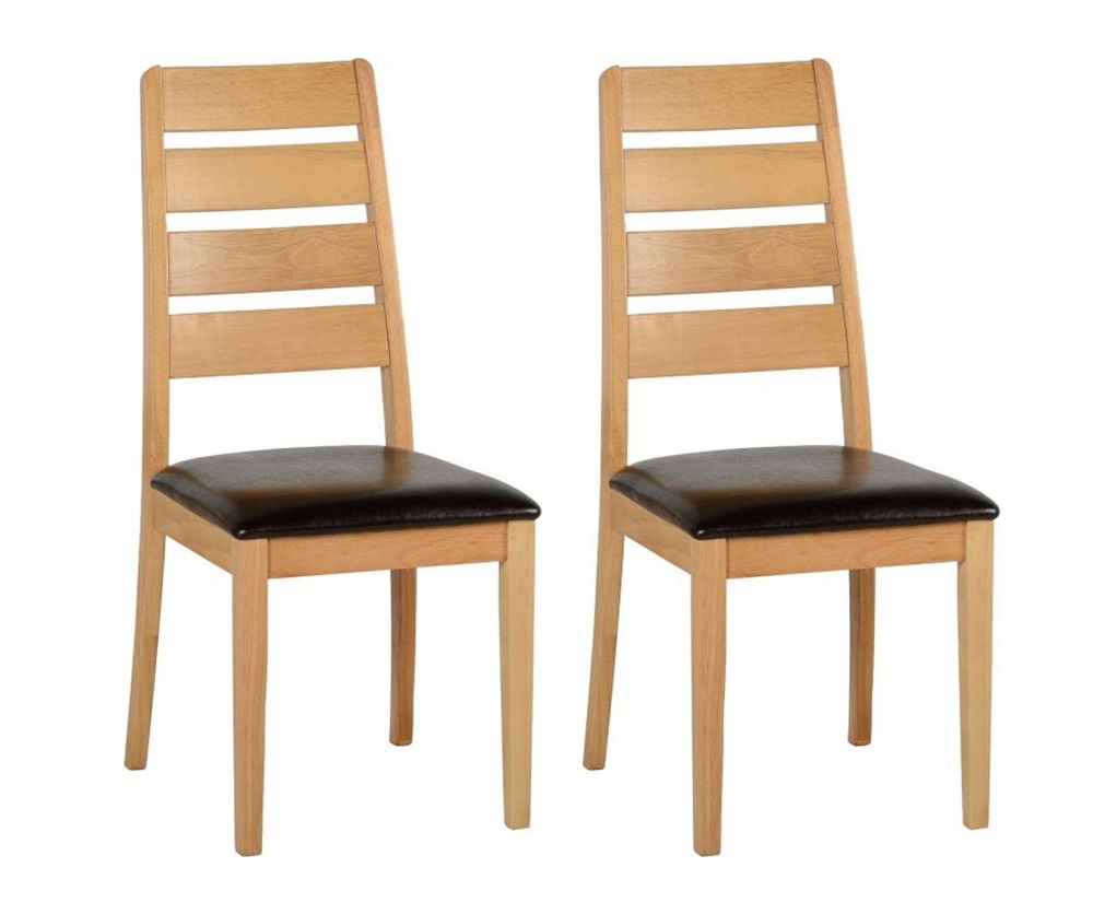Seconique Logan Oak Varnish and Brown Faux Leather Dining Chair in Pair