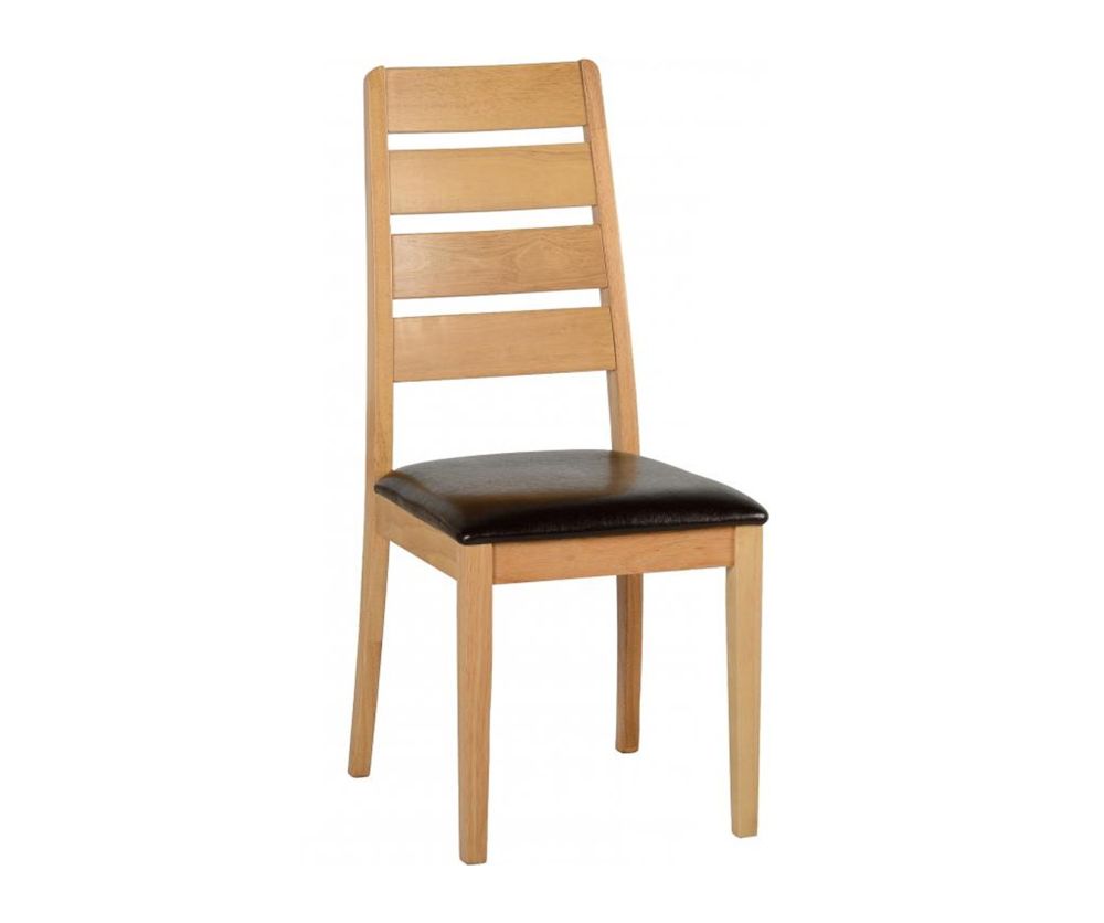 Seconique Logan Oak Varnish and Brown Faux Leather Dining Chair in Pair