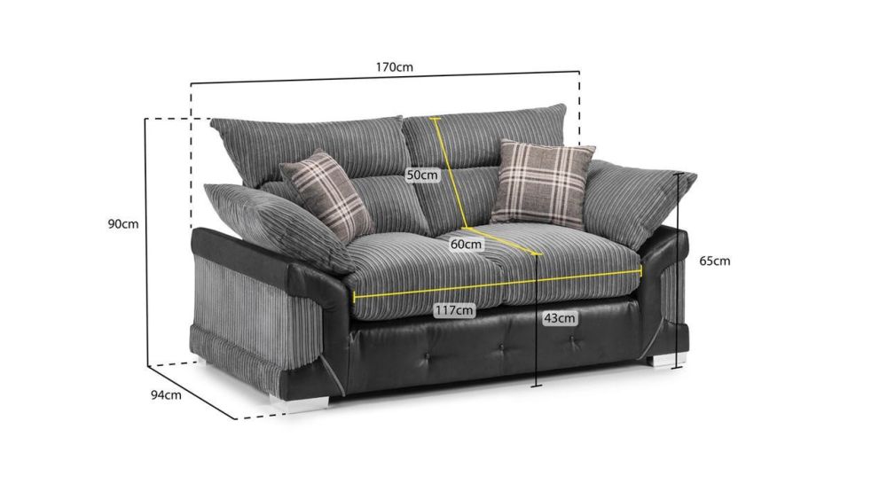 Horace Black and Grey 2 Seater Sofa