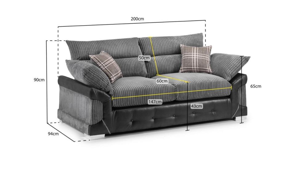 Horace Black and Grey 3 Seater Sofa