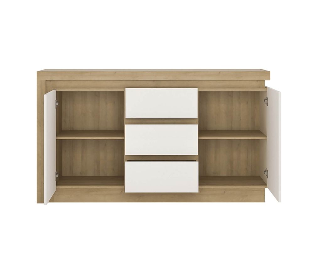 FTG Lyon Riviera Oak and White High Gloss 2 Door 3 Drawer Sideboard